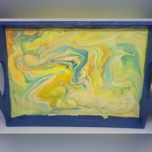 Abstract Blue and Yellow Swirl Art Tray